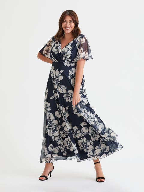 Isabelle Printed Angel Sleeve Maxi Dress