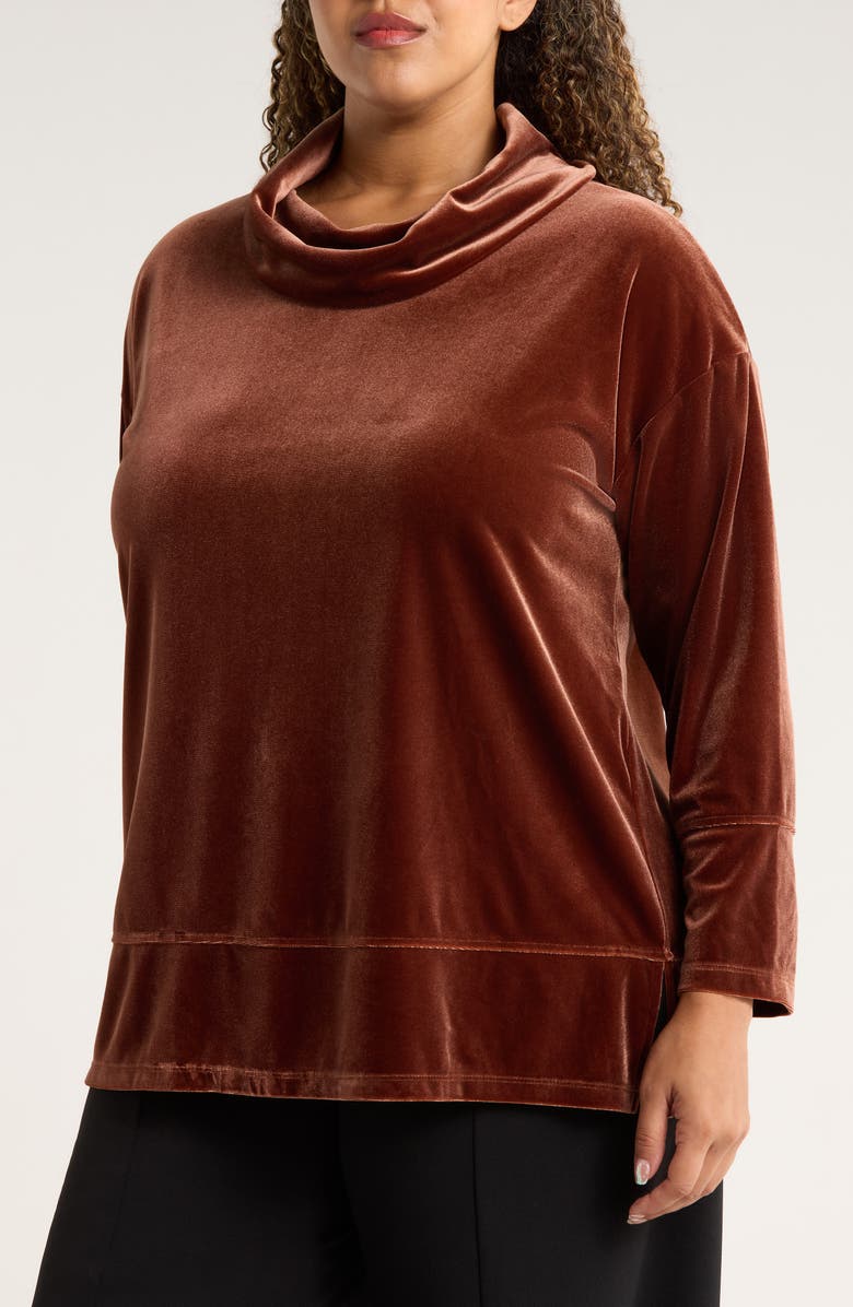 Jones New York Cowl Neck Velour Top, Alternate, color, Carob