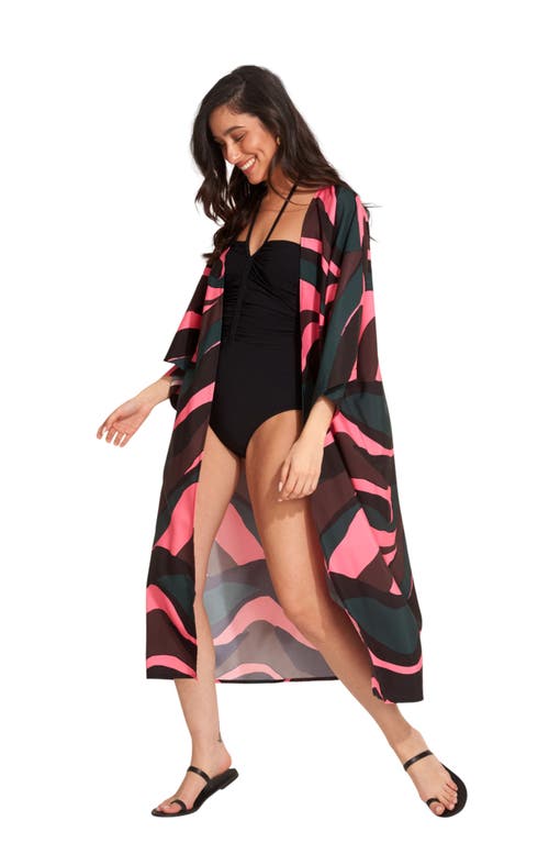 Gottex Beach Life Iris Midi Swim Cover Up Kimono In Multi/pink