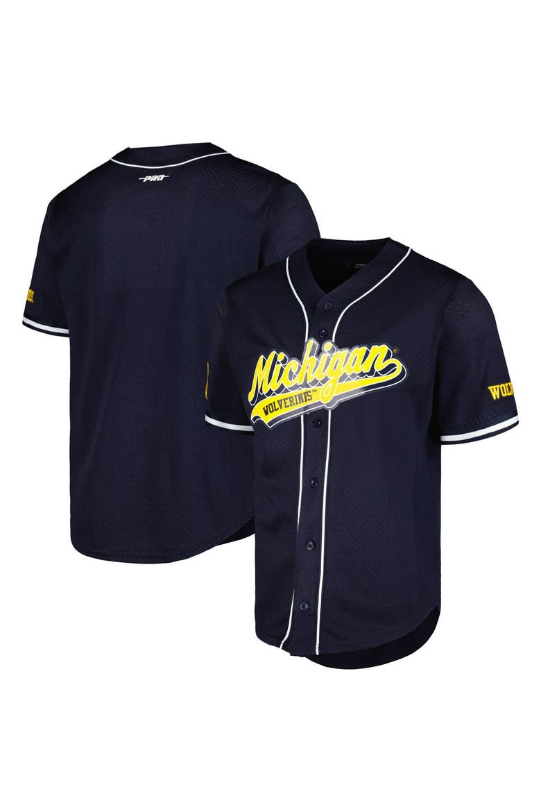 Men's Pro Standard Navy Michigan Wolverines Mesh Full-Button Replica Baseball Jersey, Main, color, Navy