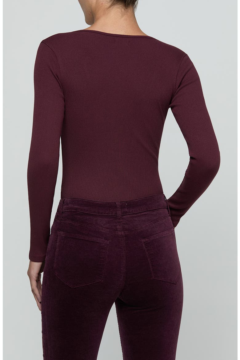 Elara Stretch Cotton & Modal Rib Bodysuit, Alternate, color, DEEP SANGRIA