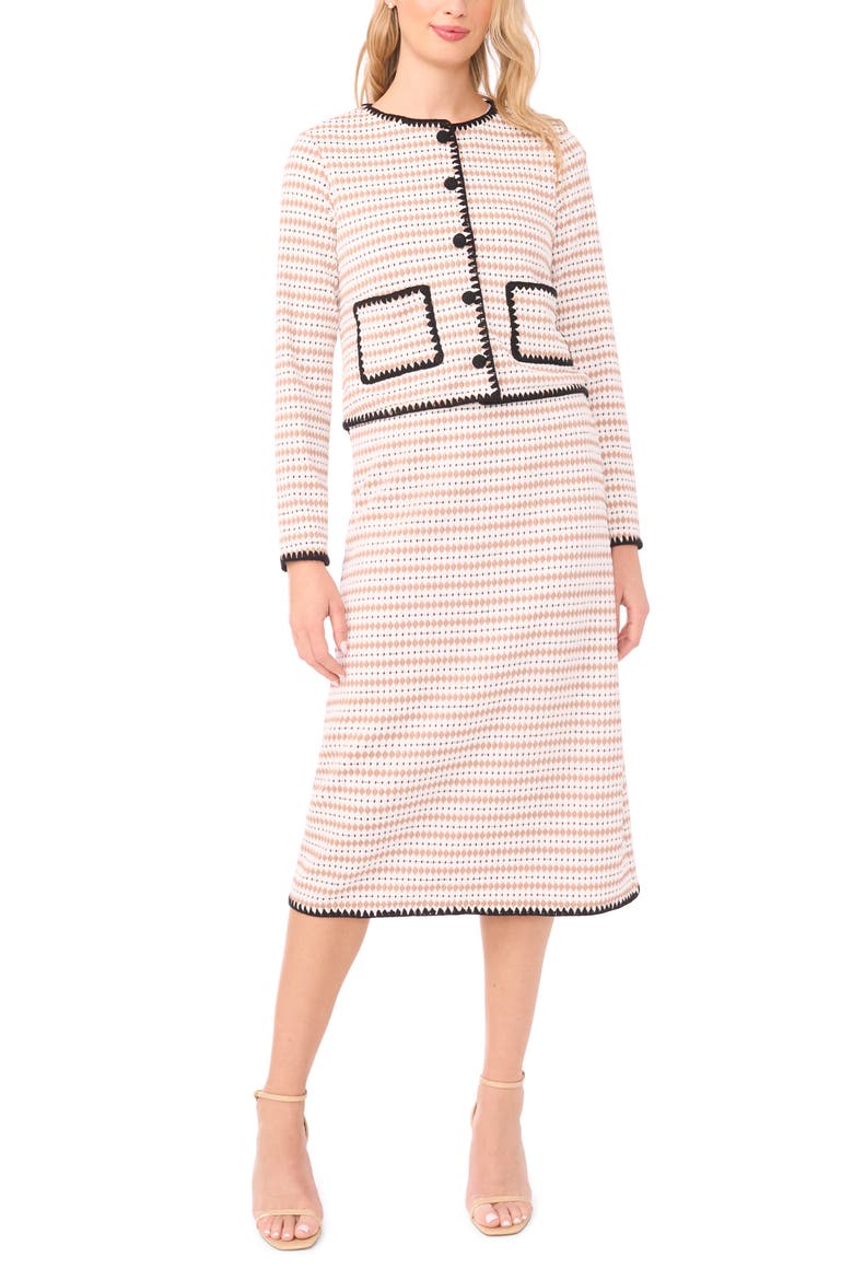 Crochet Trim Knit Midi Skirt, Alternate, color, TOFFEE
