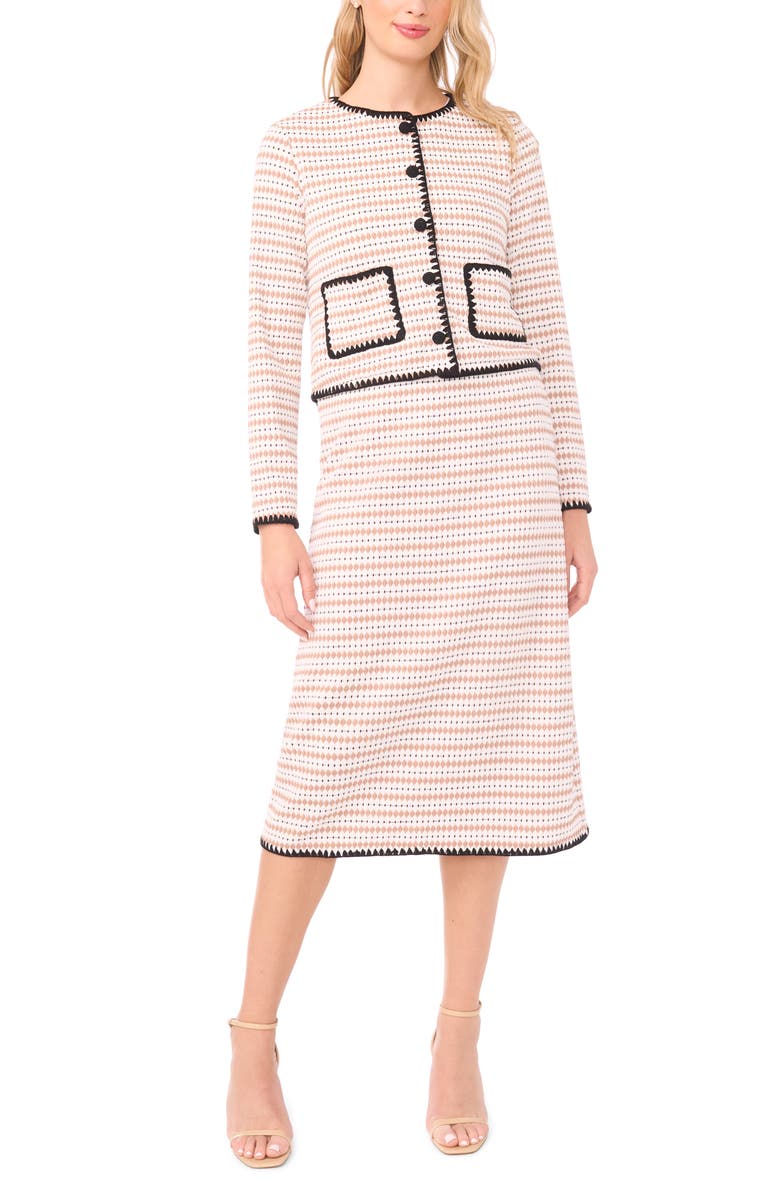 CeCe Contrast Trim Cardigan, Alternate, color, Toffee