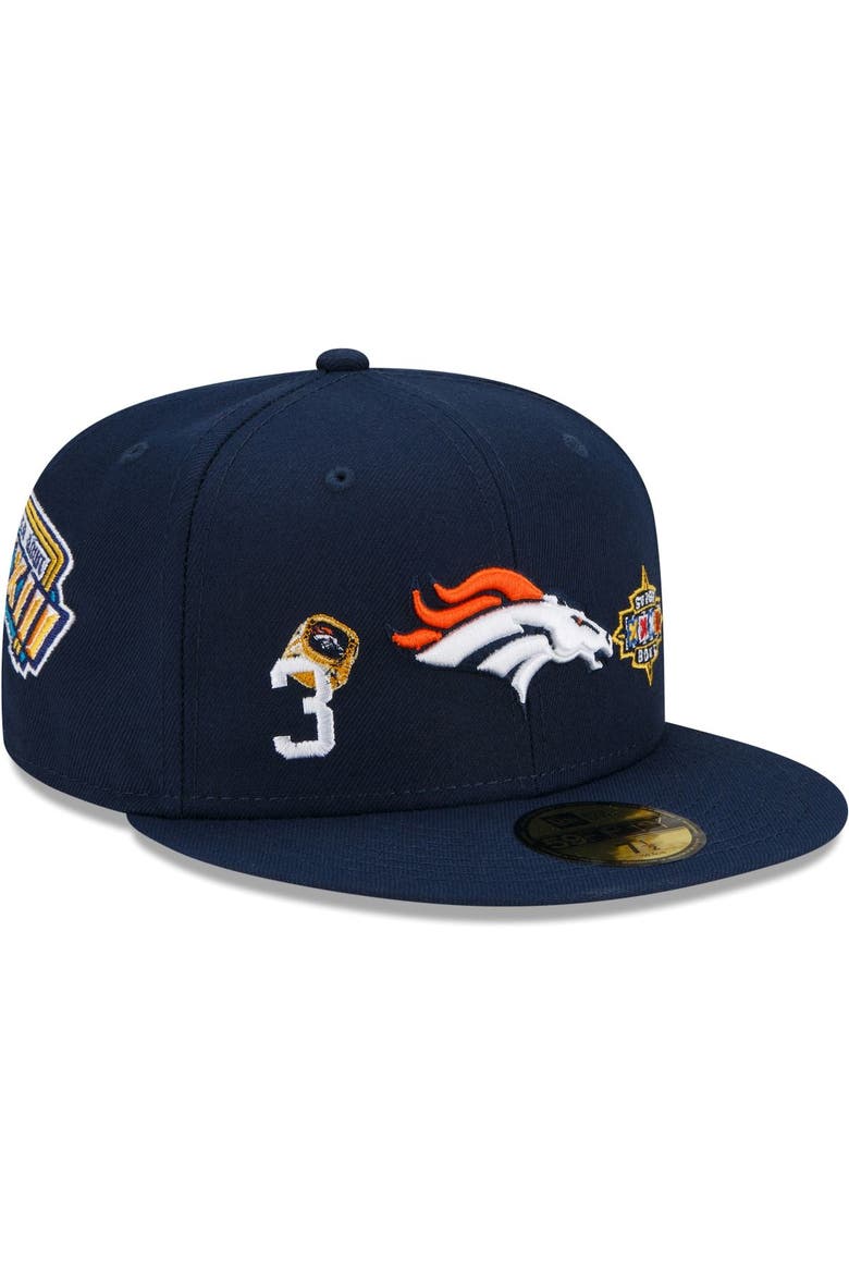 Men's New Era Navy Denver Broncos 3x Super Bowl Champions Count The Rings 59FIFTY Fitted Hat, Alternate, color, Navy