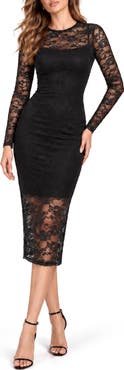 BY DESIGN Sienna Lace Mesh Midi Dress