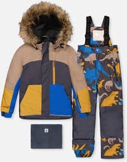Deux par Deux Play Faux Fur Hood Jacket & Dinosaur Pants Two Piece Snowsuit