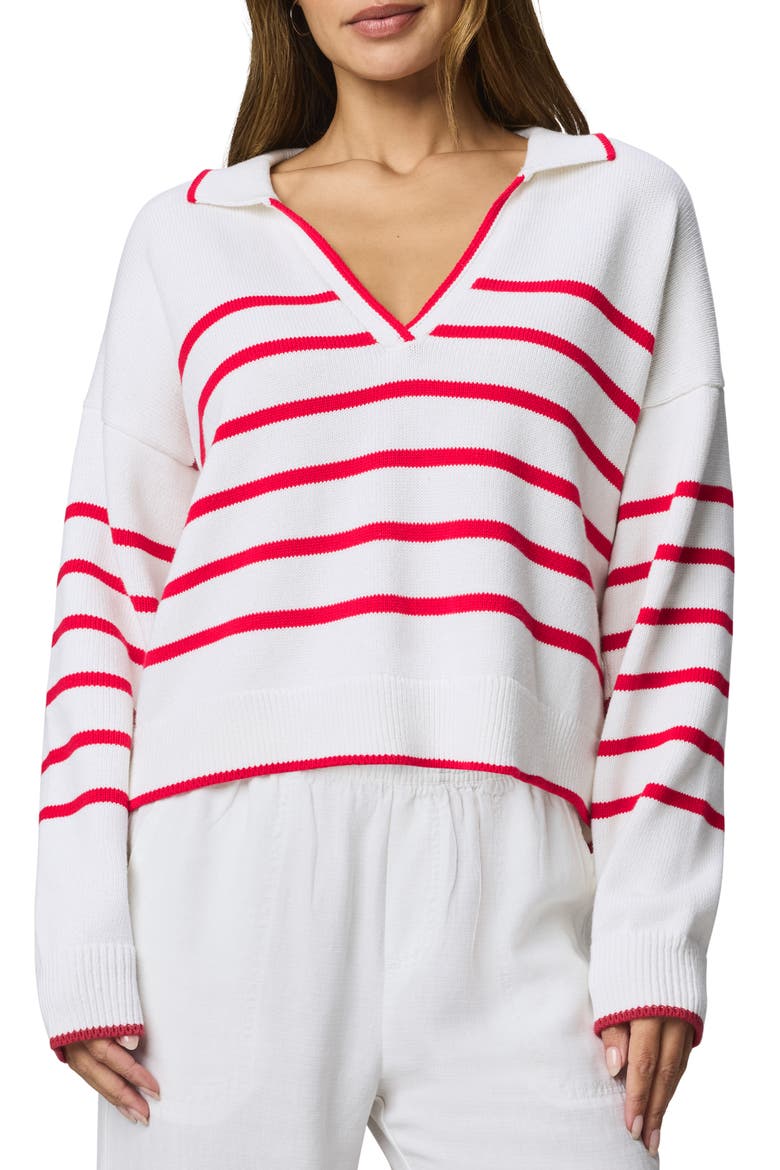 Arden Stripe Polo Sweater, Main, color, WHITE/ ROUGE