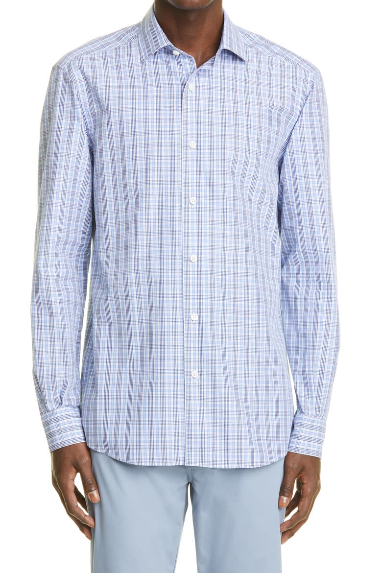 Centoquaranta Twill Button-Up Shirt, Main, color, DK BLU CK