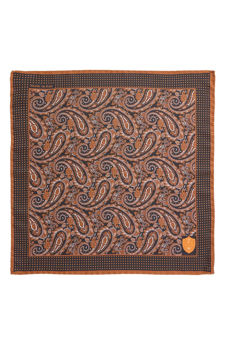 CLIFTON WILSON Paisley Silk Pocket Square, Alternate, color, Copper