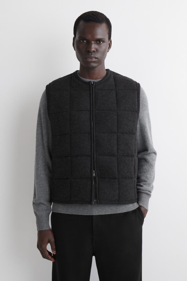 Padded Quilted Knit Merino Wool Vest, Main, color, CHARCOAL MÉLANGE