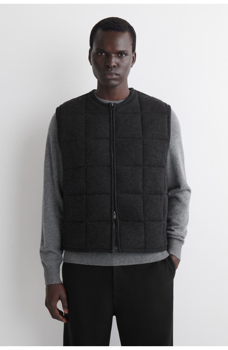 COS Padded Quilted Knit Merino Wool Vest, Main, color, Charcoal Mélange