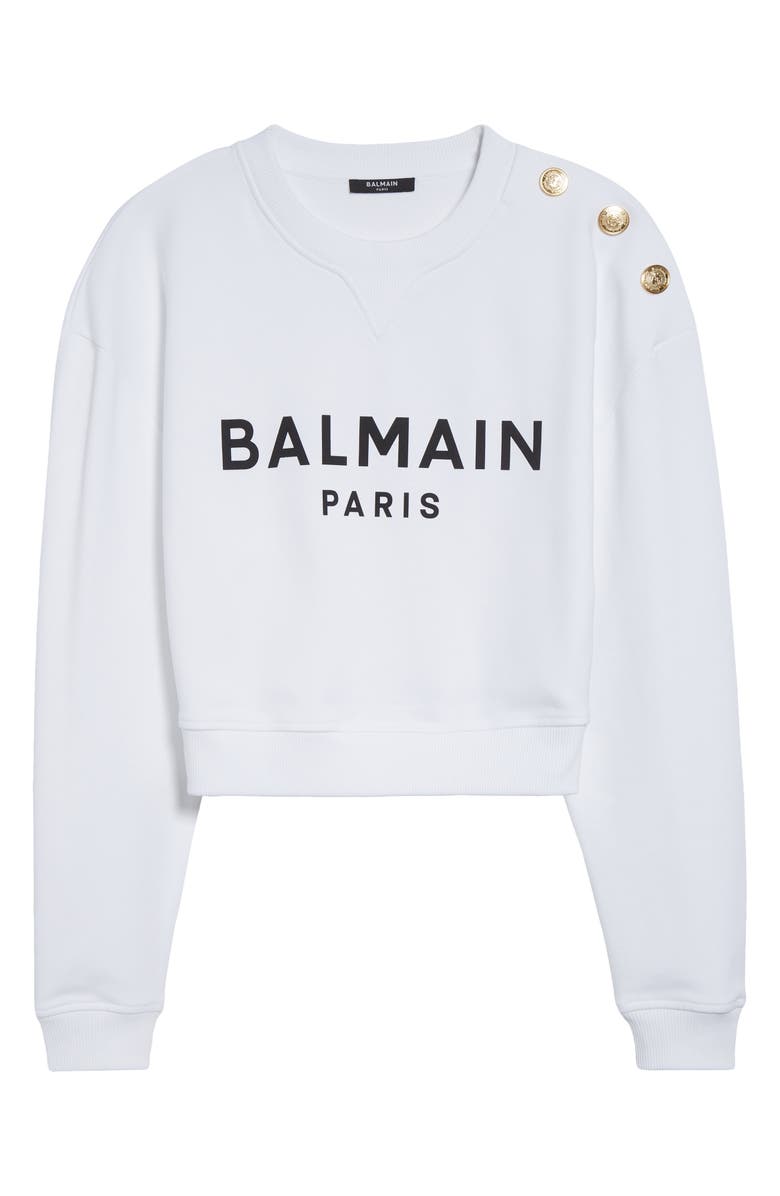 Balmain Crop Logo Graphic Sweatshirt, Alternate, color, Gab White/ Blk