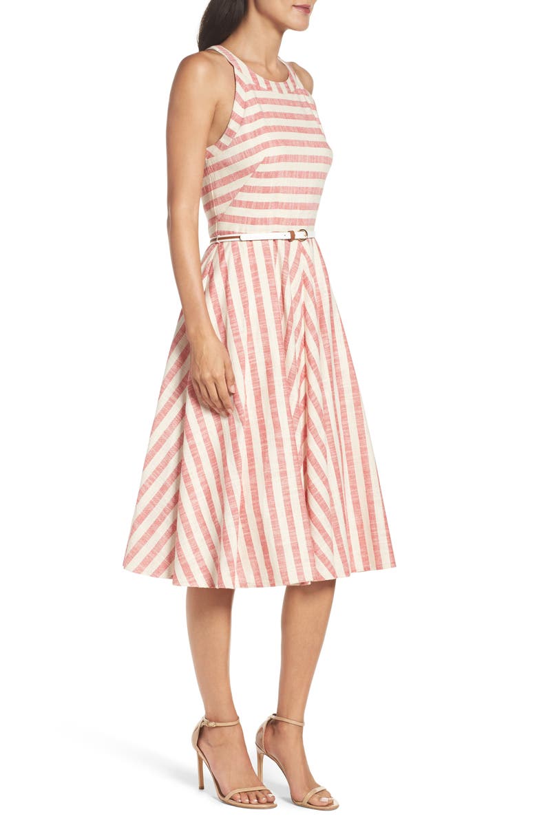 Eliza J Stripe Fit & Flare Midi Dress, Alternate, color, 