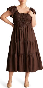 Estelle Alana Smocked Fit & Flare Cotton Tiered Midi Dress