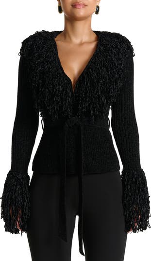 Fringe Tie Waist Chenille Cardigan