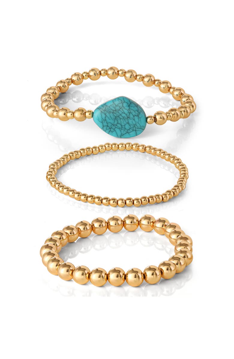 Jessica Simpson 3-Piece Beaded Stretch Bracelet Set, Main, color, Gold, Turquoise