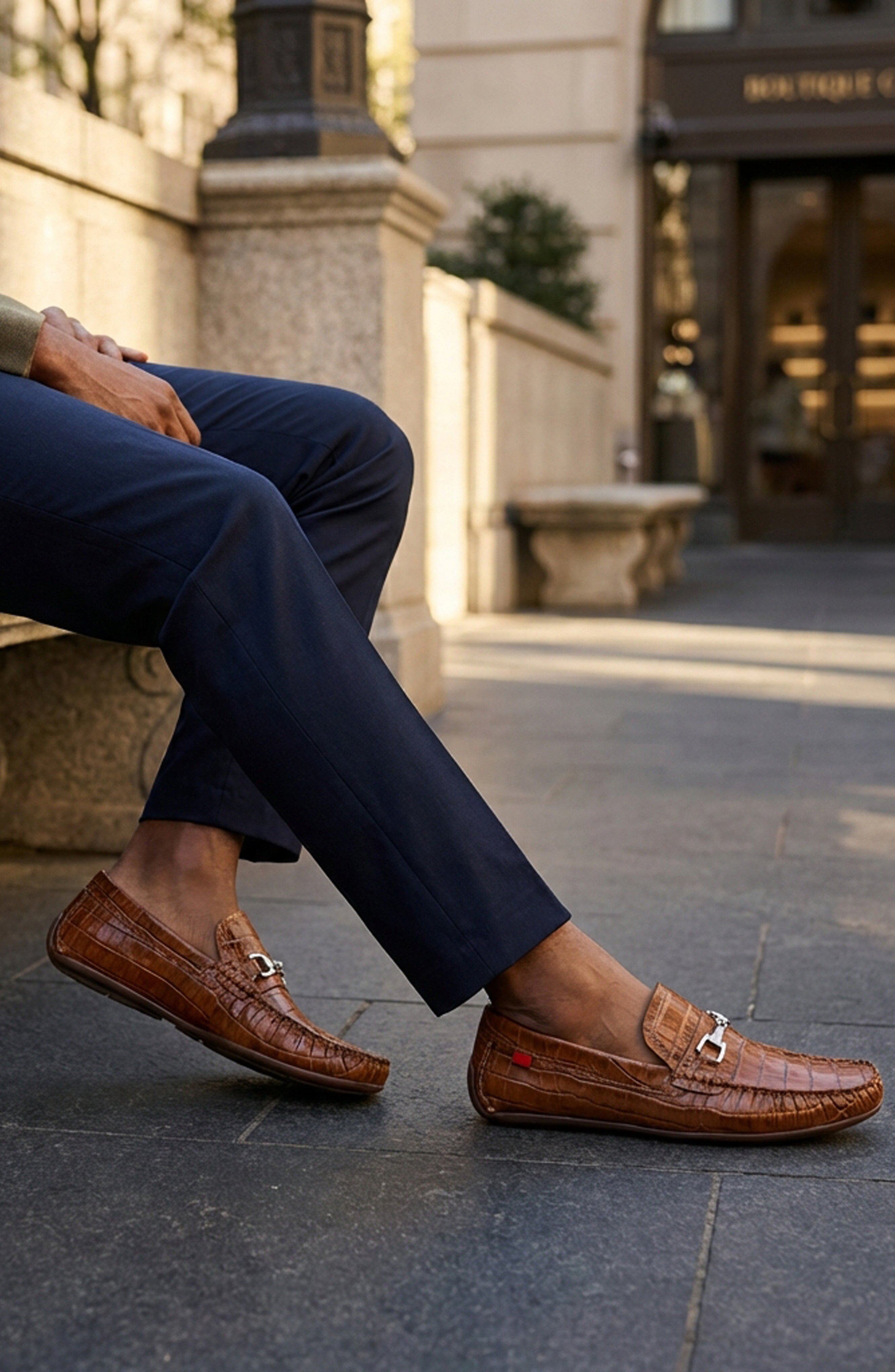 Park Ave 2 Leather Buckle Loafer, Alternate, color, Cognac Croco