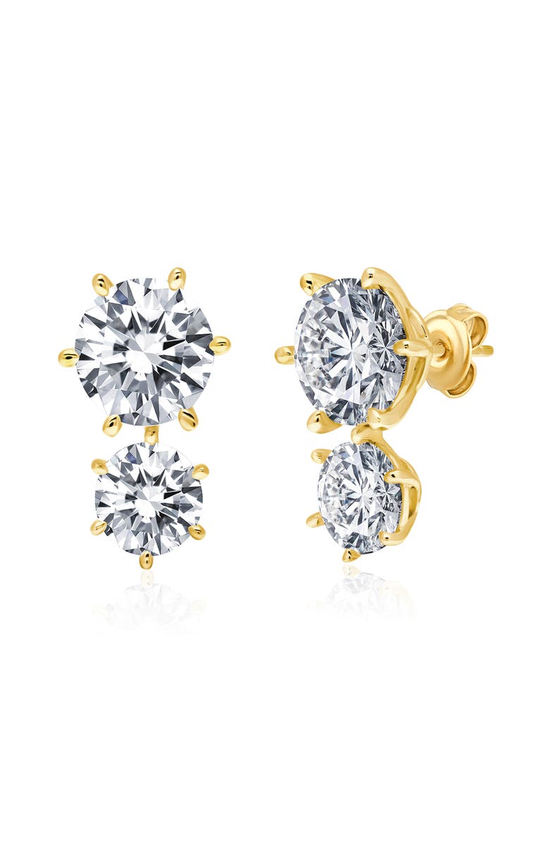 Crislu Double Cubic Zirconia Stud Earrings, Main, color, 18Kyg/ Clear Stone