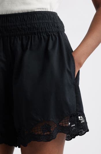 Cutwork Pull-On Woven Cotton Shorts