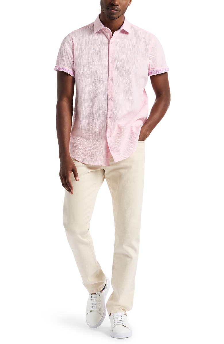 Robert Graham Piers Short Sleeve Seersucker Shirt, Alternate, color, Light Pink