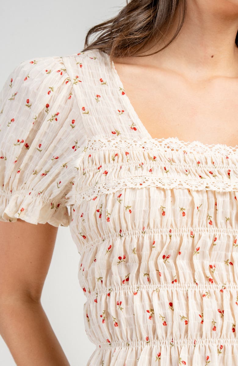 Beivy Sloral Smocked Chiffon Top, Alternate, color, Cream