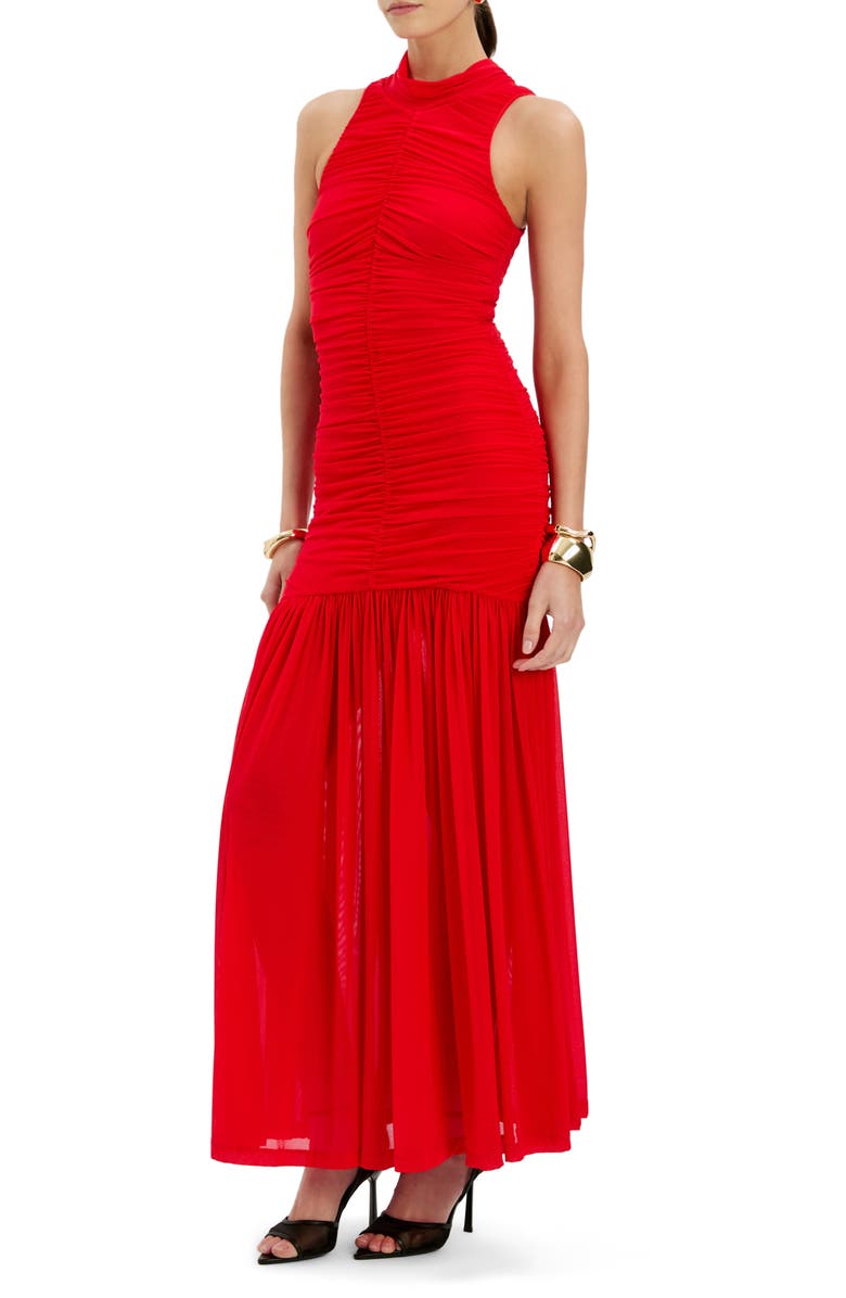 Bardot Orlana Mesh Maxi Dress, Alternate, color, Fire Red