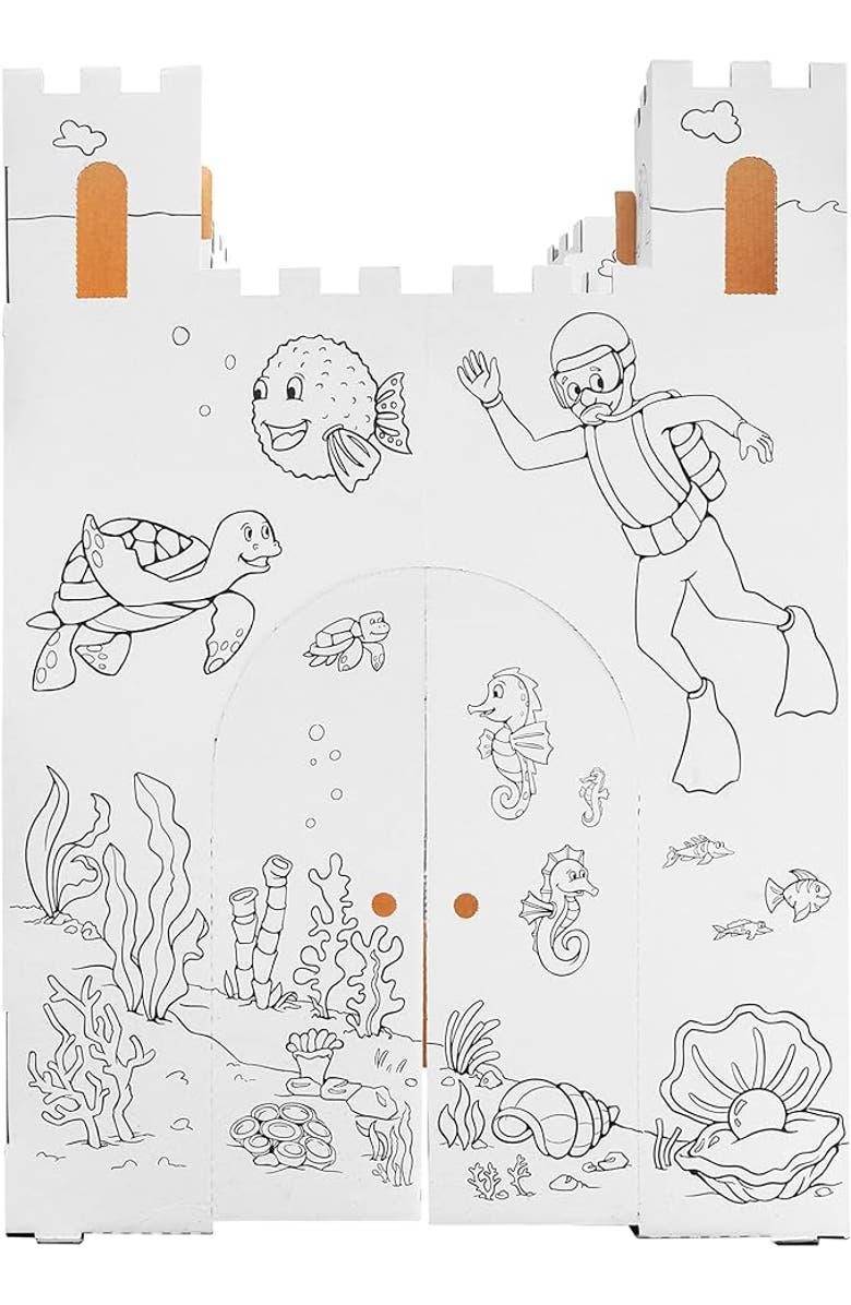 Easy Playhouse Blank Cardboard Sand Castle Craft Kit, Main, color, Multicolored