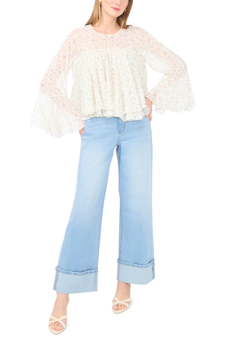 Floral Long Bell Sleeve Ruffle Top, Alternate, color, PASTEL YELLOW