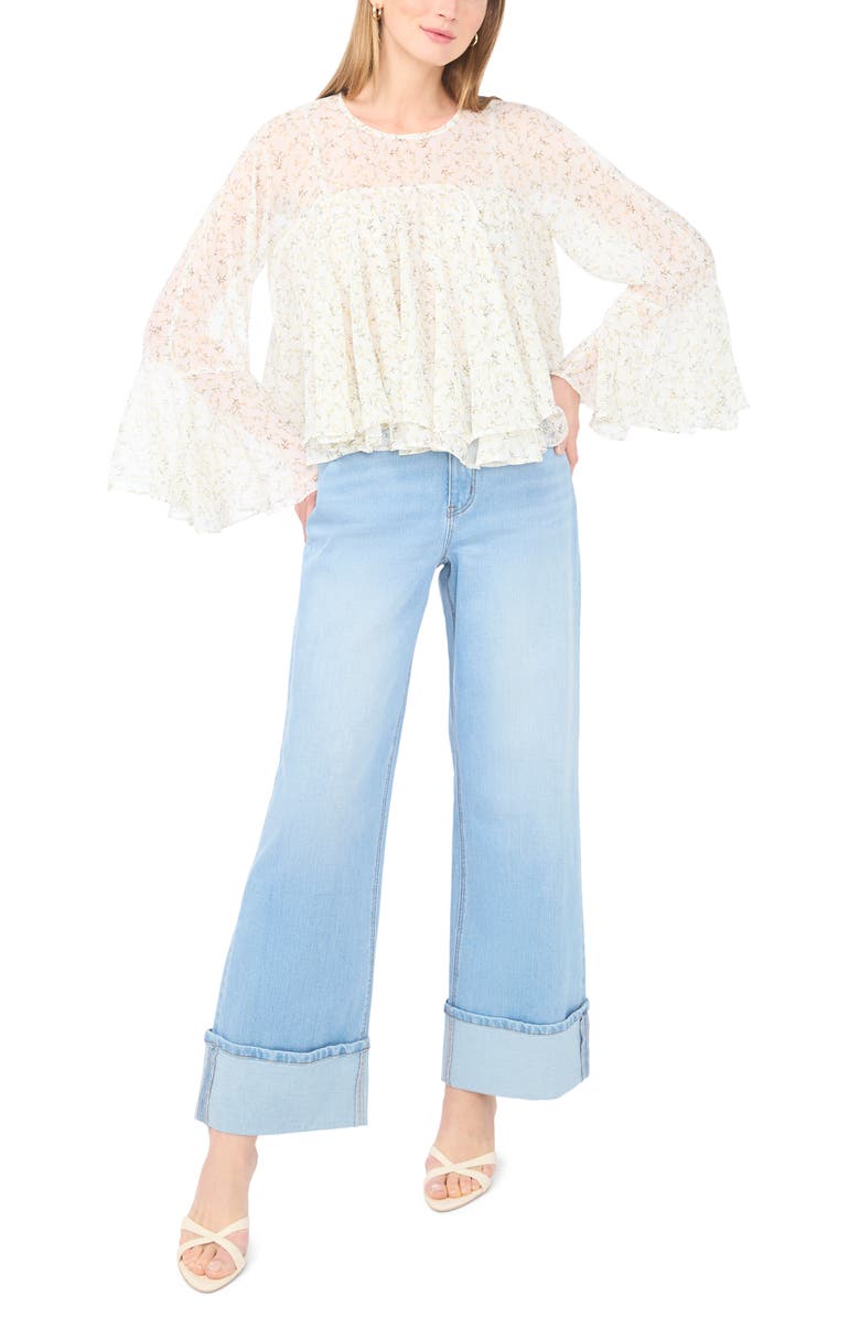 1.STATE Floral Long Bell Sleeve Ruffle Top, Alternate, color, Pastel Yellow
