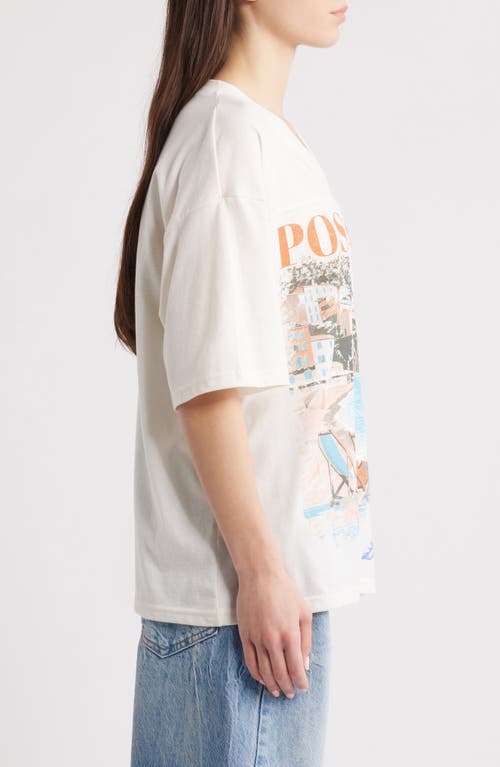 Vinyl Icons Positano V-neck Graphic T-shirt In Marshmallow