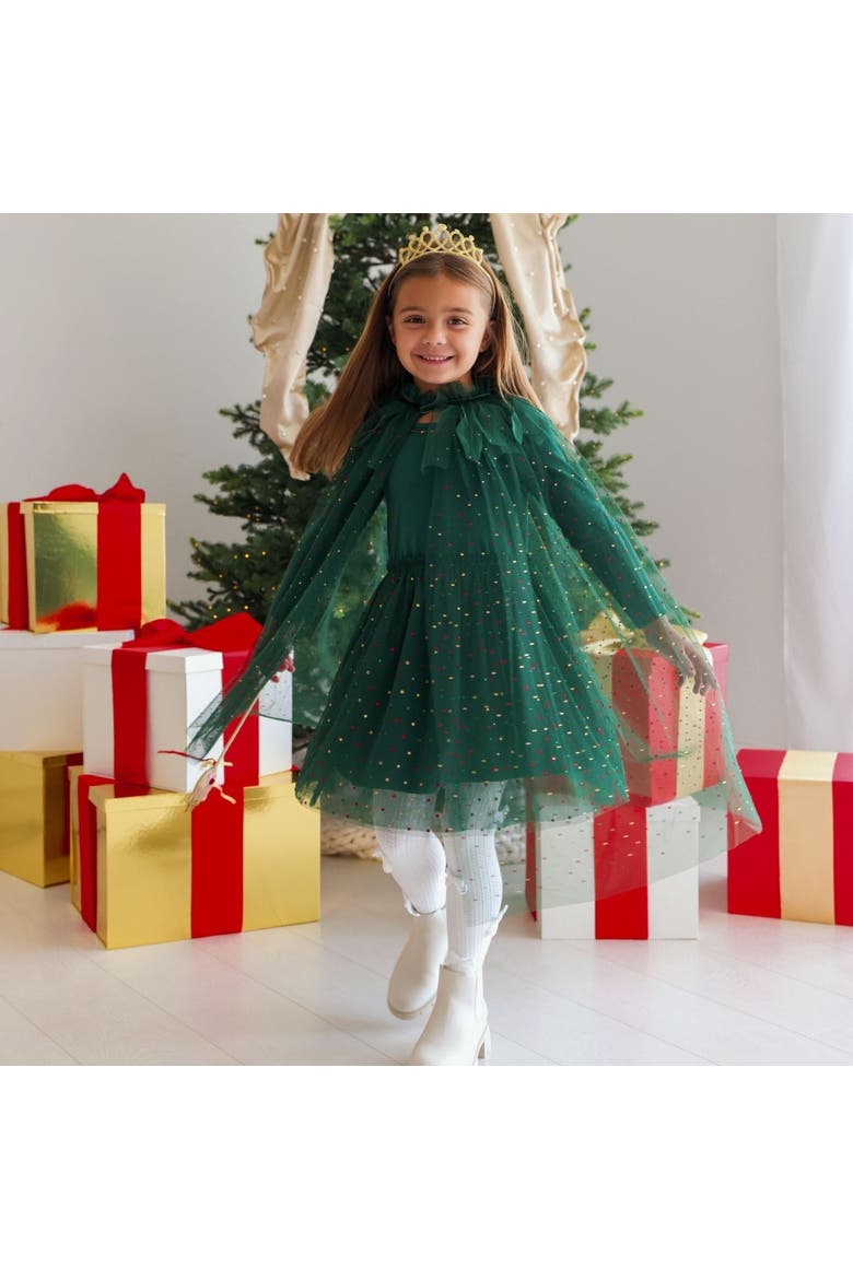 Emerald Rhinestone Christmas Long Sleeve Tutu Dress, Alternate, color, Green