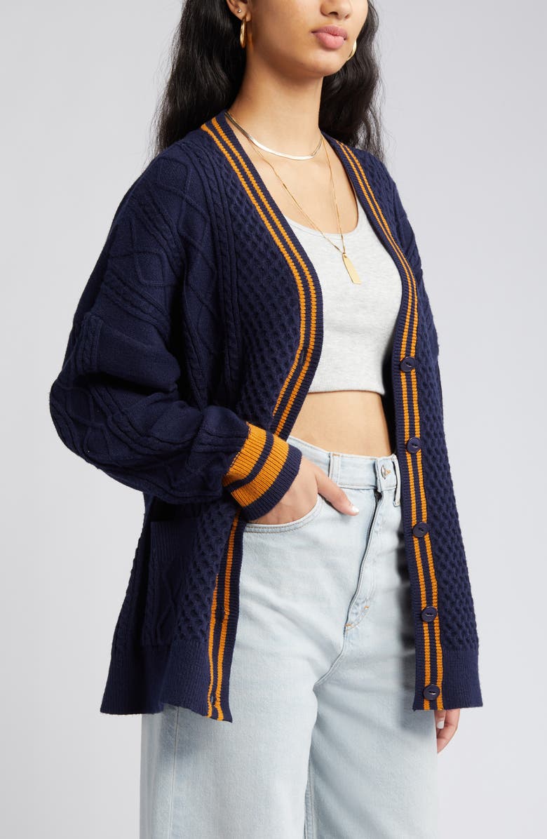 Vigoss Mixed Cable Varsity Cardigan, Alternate, color,
