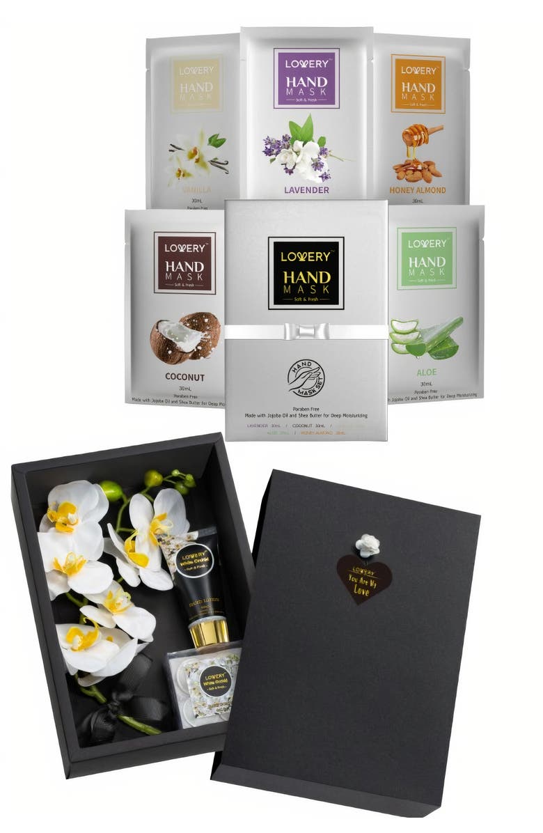 Lovery Hand Care Gift Set with Soap Petals, Bath Bombs, Hand Cream & Hand Mask Gloves, Main, color, NO COLOR