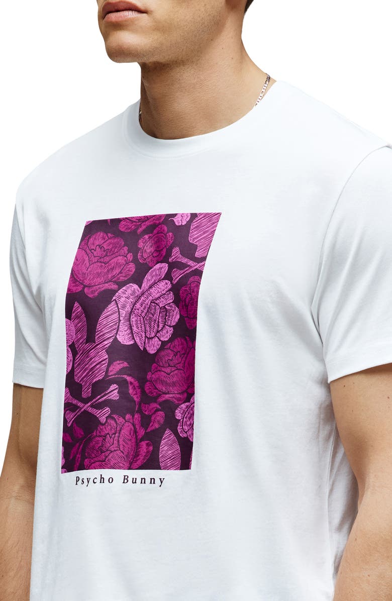 Psycho Bunny Rowen Floral Bunny Pima Cotton Graphic T-Shirt, Alternate, color, White