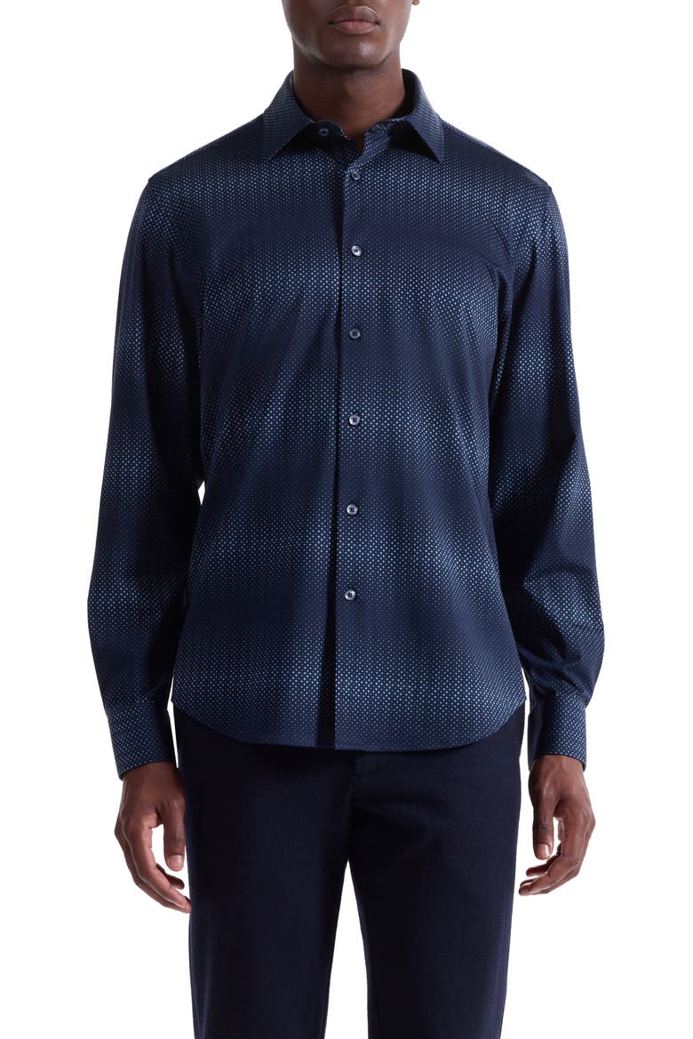 James OoohCotton® Gradient Geo Print Button-Up Shirt, Main, color, NAVY
