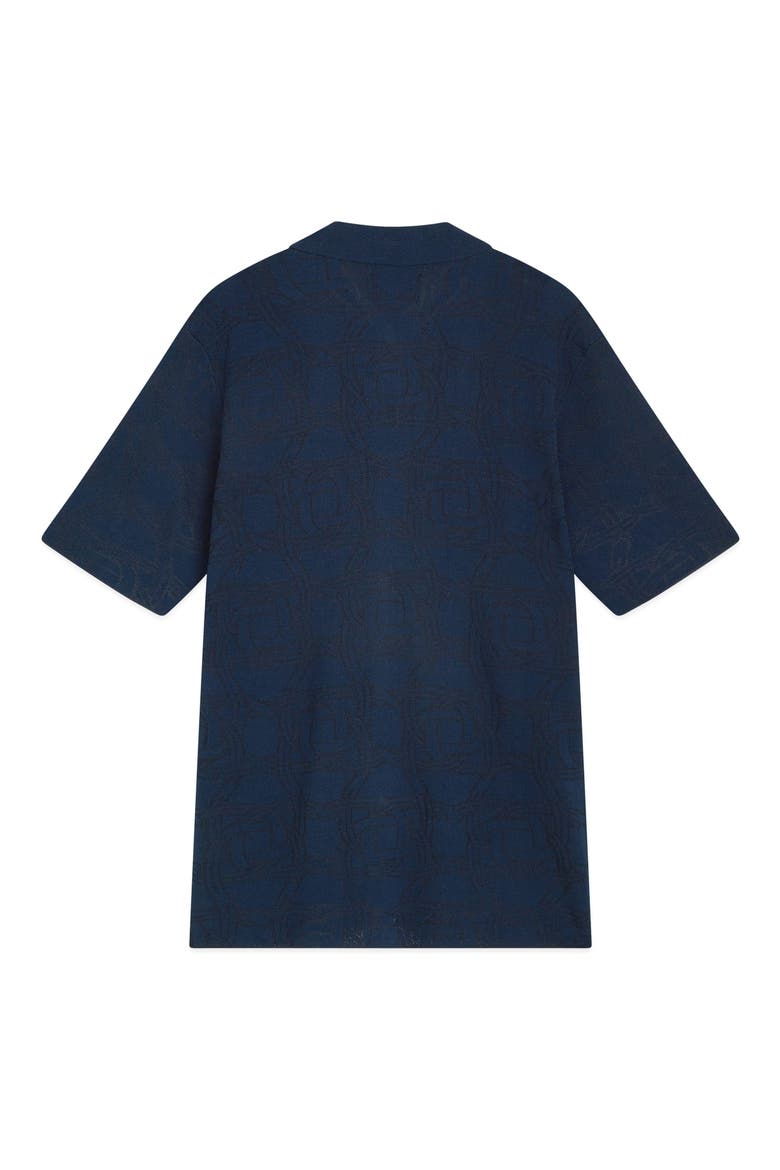 Tone-on-Tone Jacquard Short Sleeve Button-Up Knit Shirt, Alternate, color, HORSESHOES INFINITY