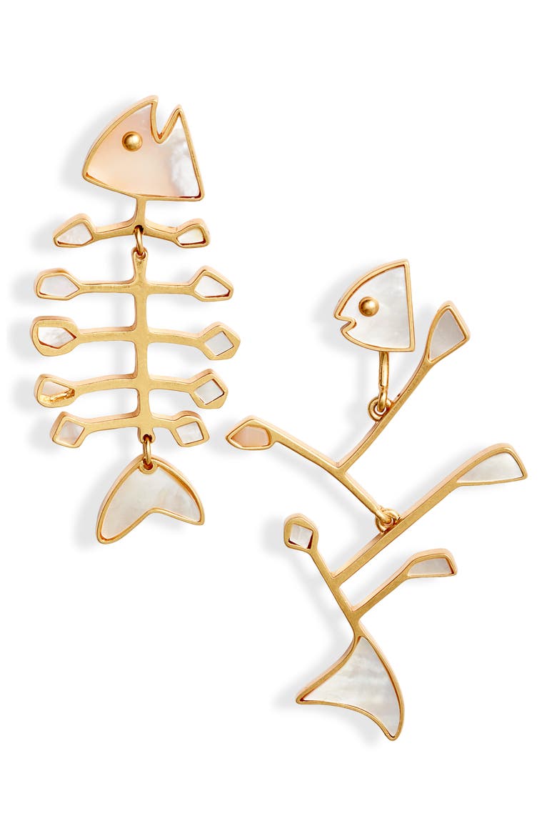 Small Mismatched Fish Earrings, Main, color, VINTAGE GOLD/ MOTHER OF PEARL