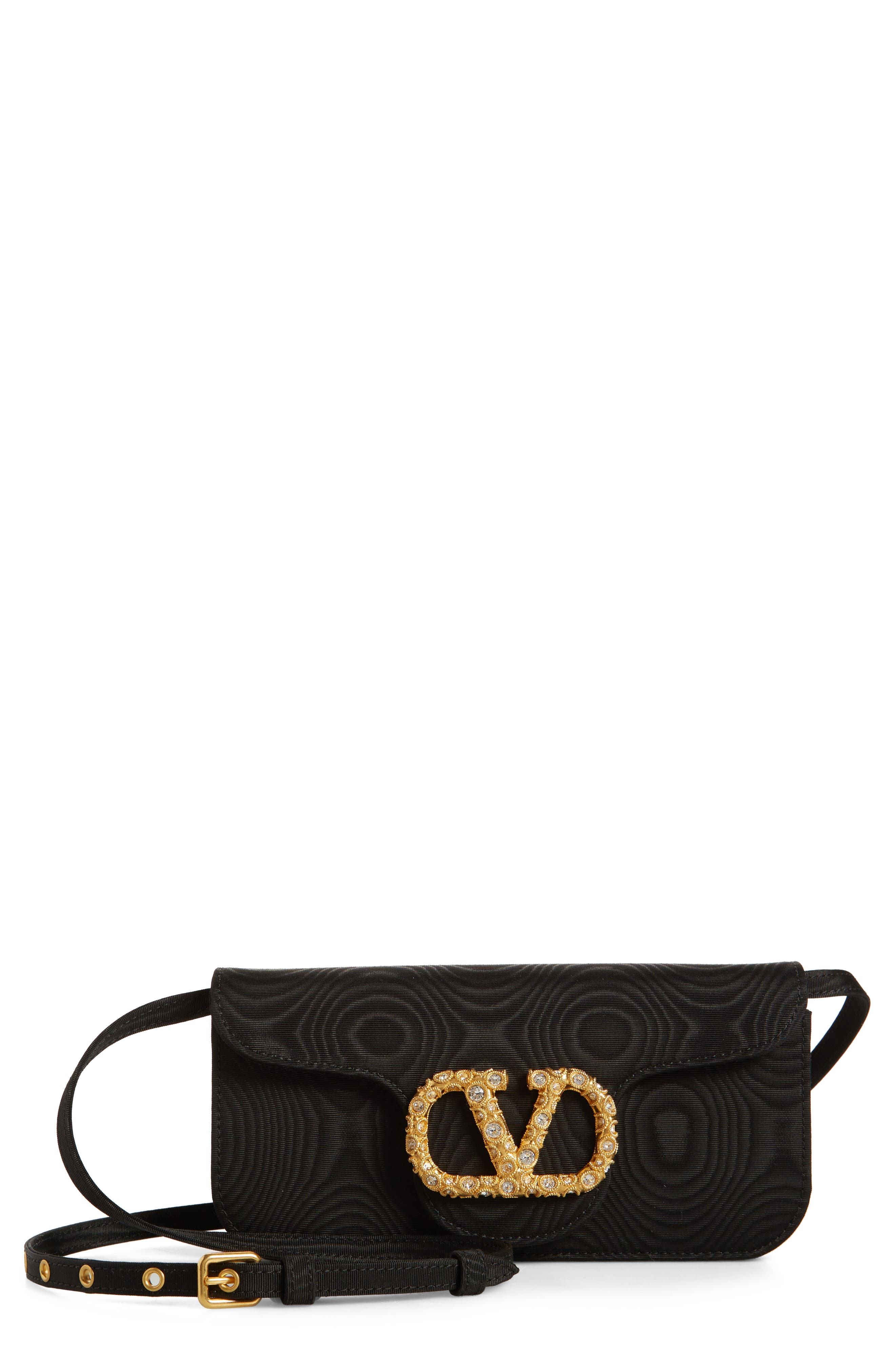 Valentino Garavani Locò Jewel Logo Moiré Clutch, Main, color, 