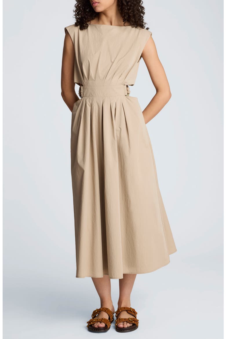 Cutout D-Ring Tie Back Midi Dress, Main, color, TIMELESS TAUPE