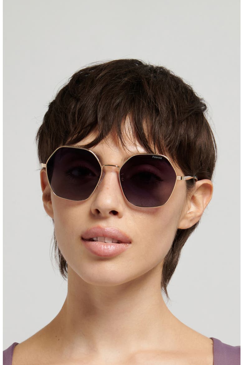 56mm Polarized Gradient Square Sunglasses, Alternate, color, GOLD/ GREY