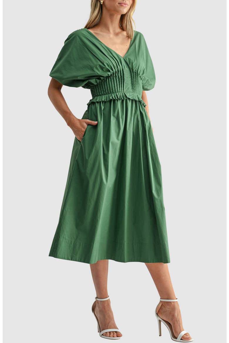 Dolman Sleeve Cinched Waist Midi Dress, Alternate, color, MOSS GREEN
