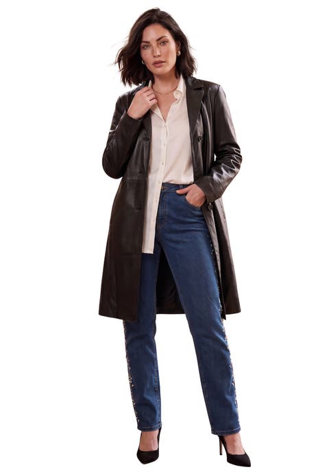 Plus Size Nappa Leather Long Button Front Coat (plus)
