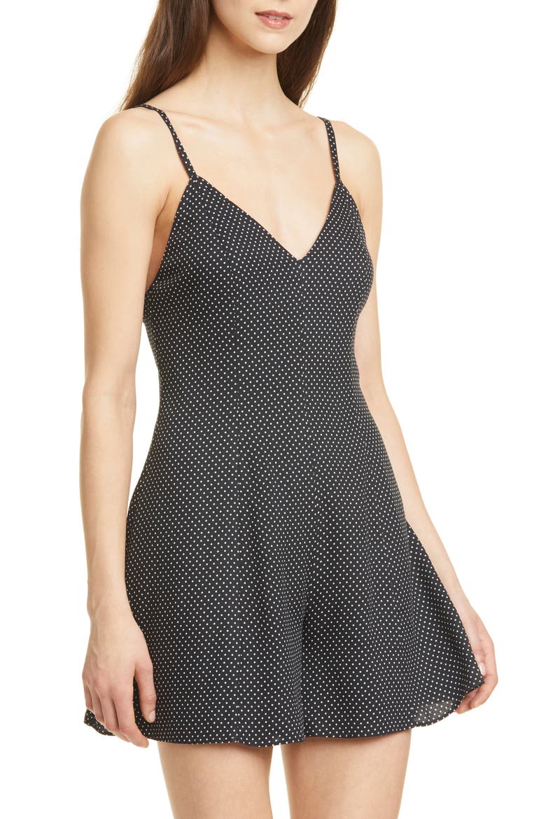 Erin Fit & Flare Romper, Alternate, color, MINI DOT BLACK