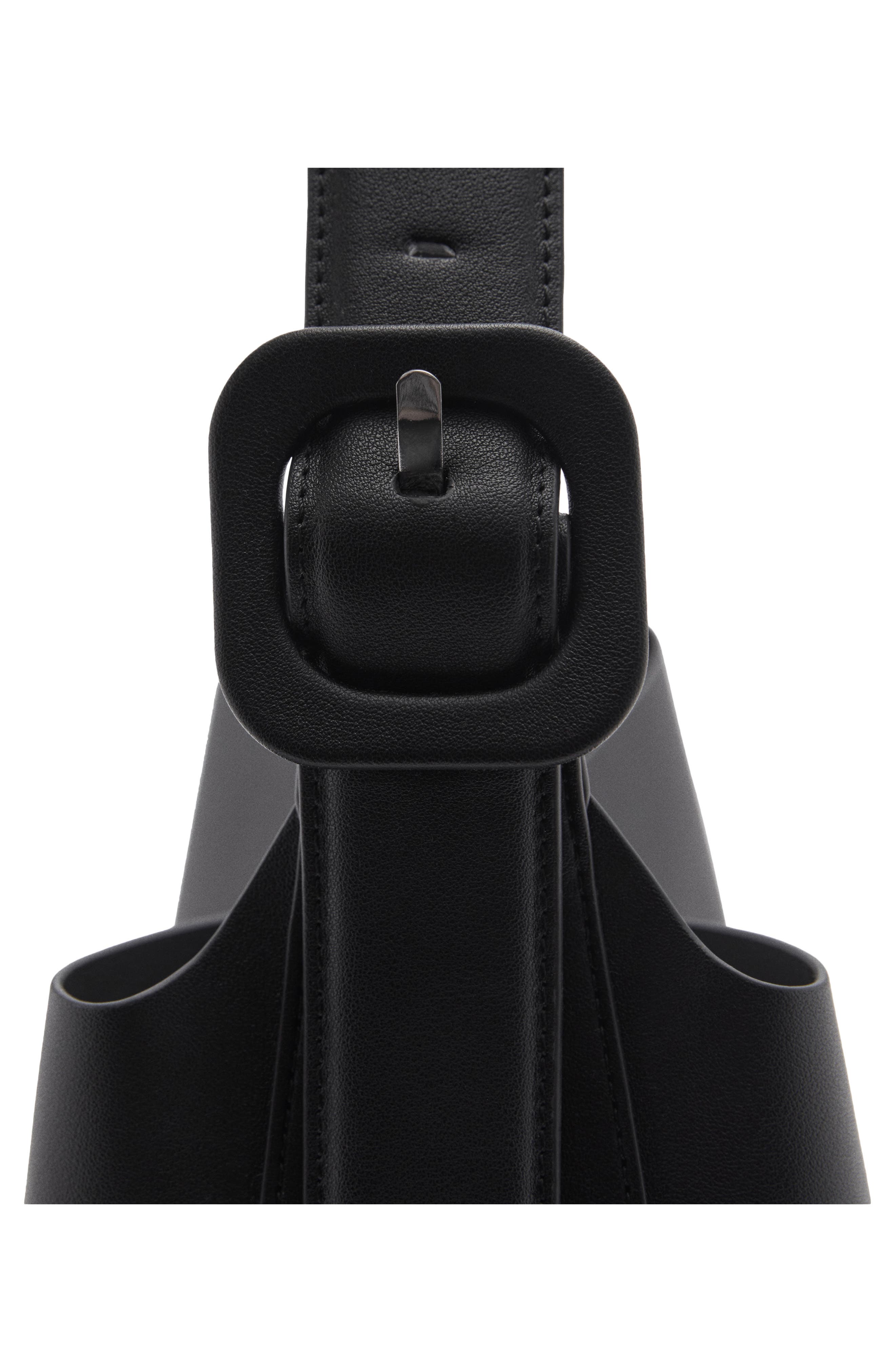 MANGO Buckle Faux Leather Shopper Bag, Alternate, color, Black