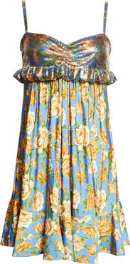 Rabanne Floral Chain Mail Bodice Babydoll Dress