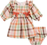 Iris & Ivy Harvest Plaid Smocked Long Sleeve Cotton Dress with Bloomers