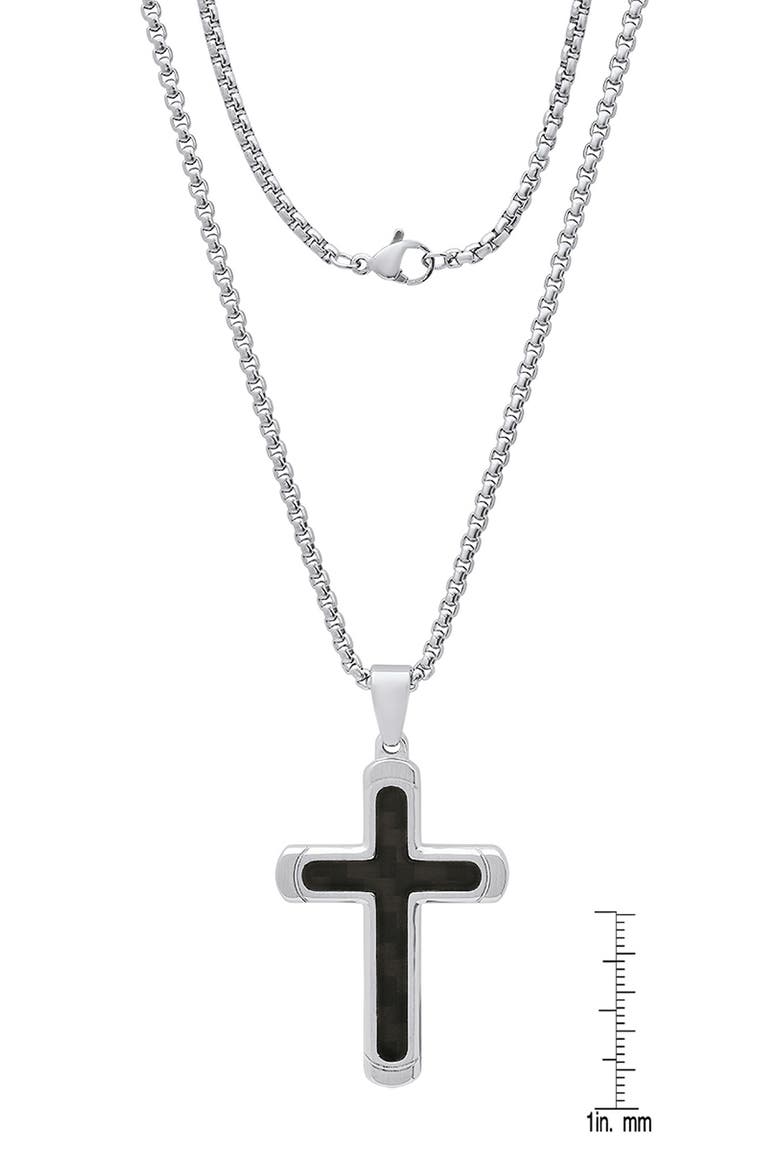 Men's Two-Tone Stainless Steel Cross Pendant Necklace, Alternate, color, SILVER/ BLACK