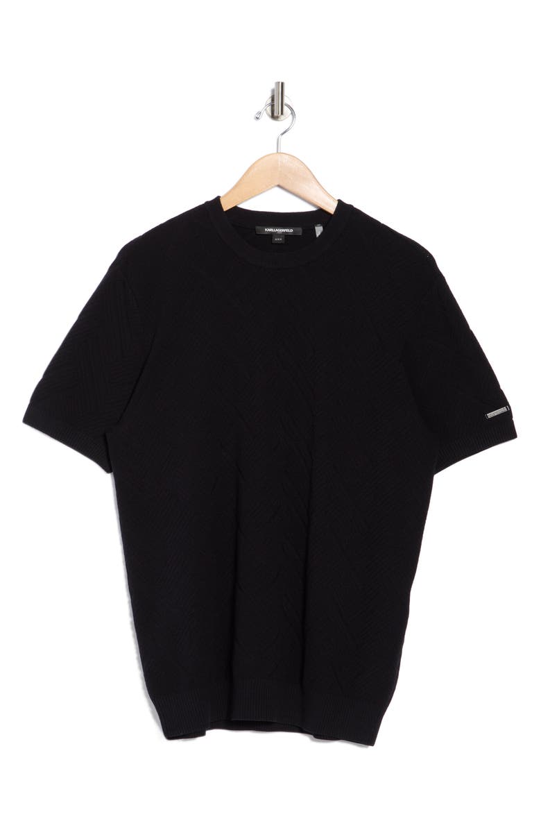 KARL LAGERFELD PARIS Chevron Stitched Short Sleeve Sweater, Alternate, color,