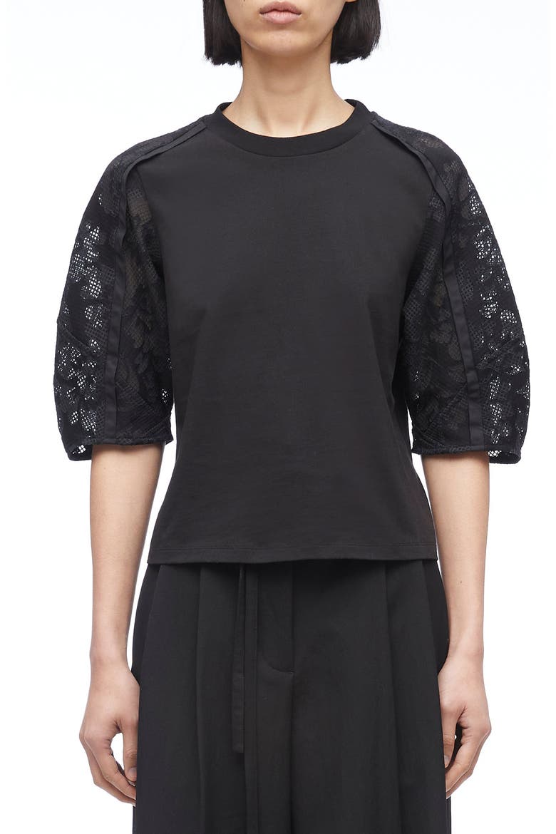 Bonded Lace Combo T-Shirt, Main, color, BLACK