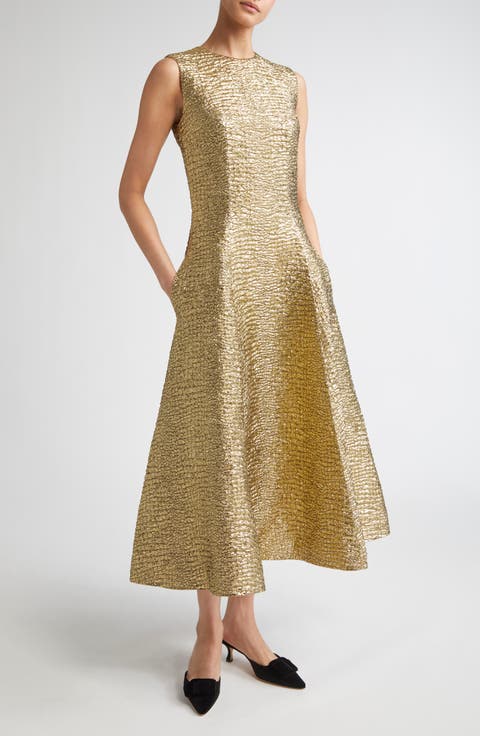 Mara Metallic Seersucker Fit & Flare Gown